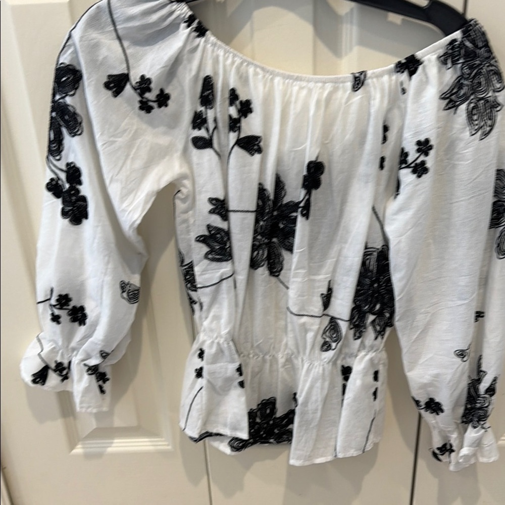 Floral Off-Shoulder White and Black Top